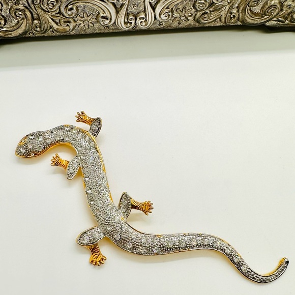 Vintage Rhinestone Lizard Reptile Brooch - Picture 8 of 8